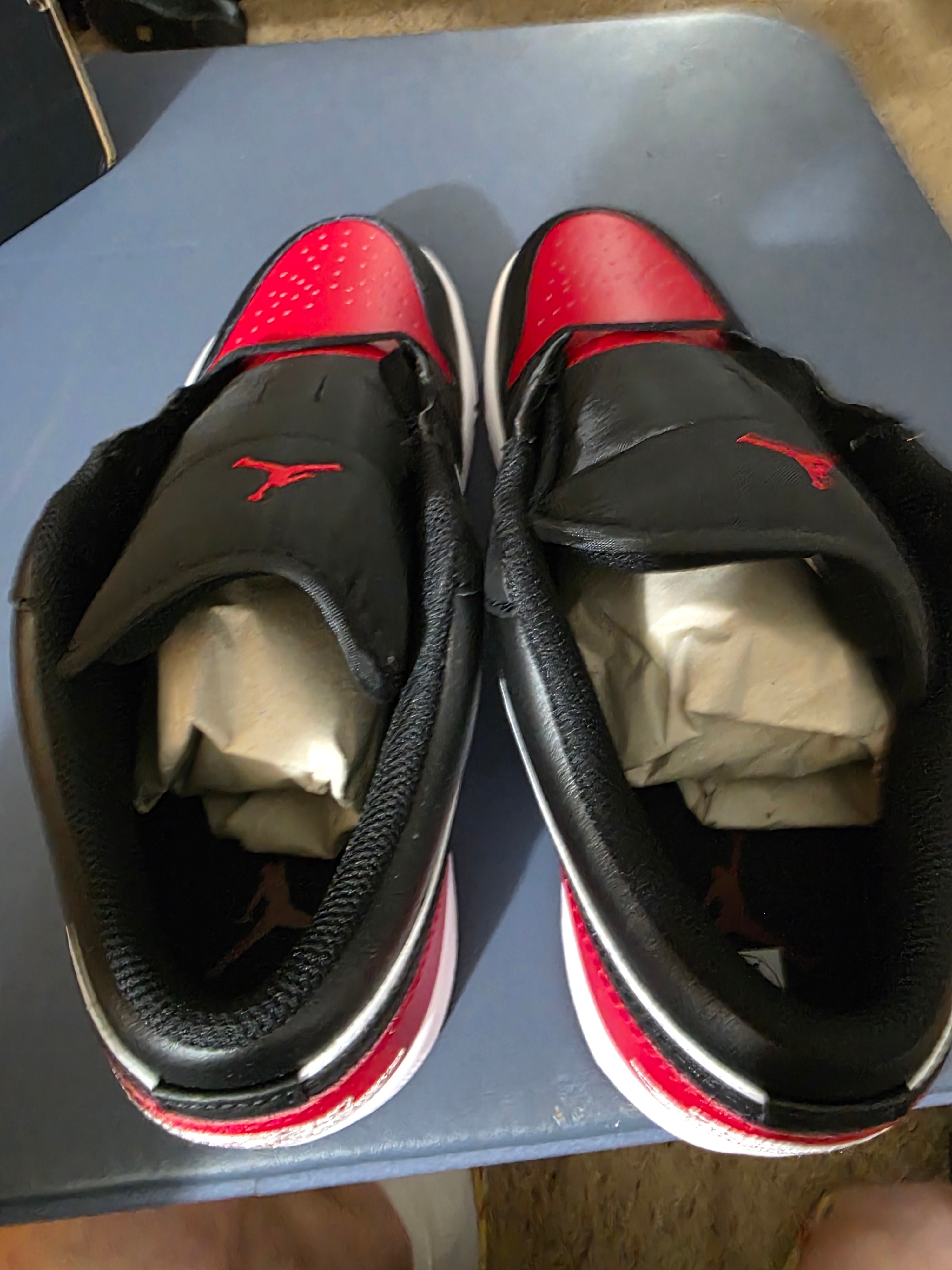 Jordan 1 Low Retro Bred colorway,  size 10.5m,  new.