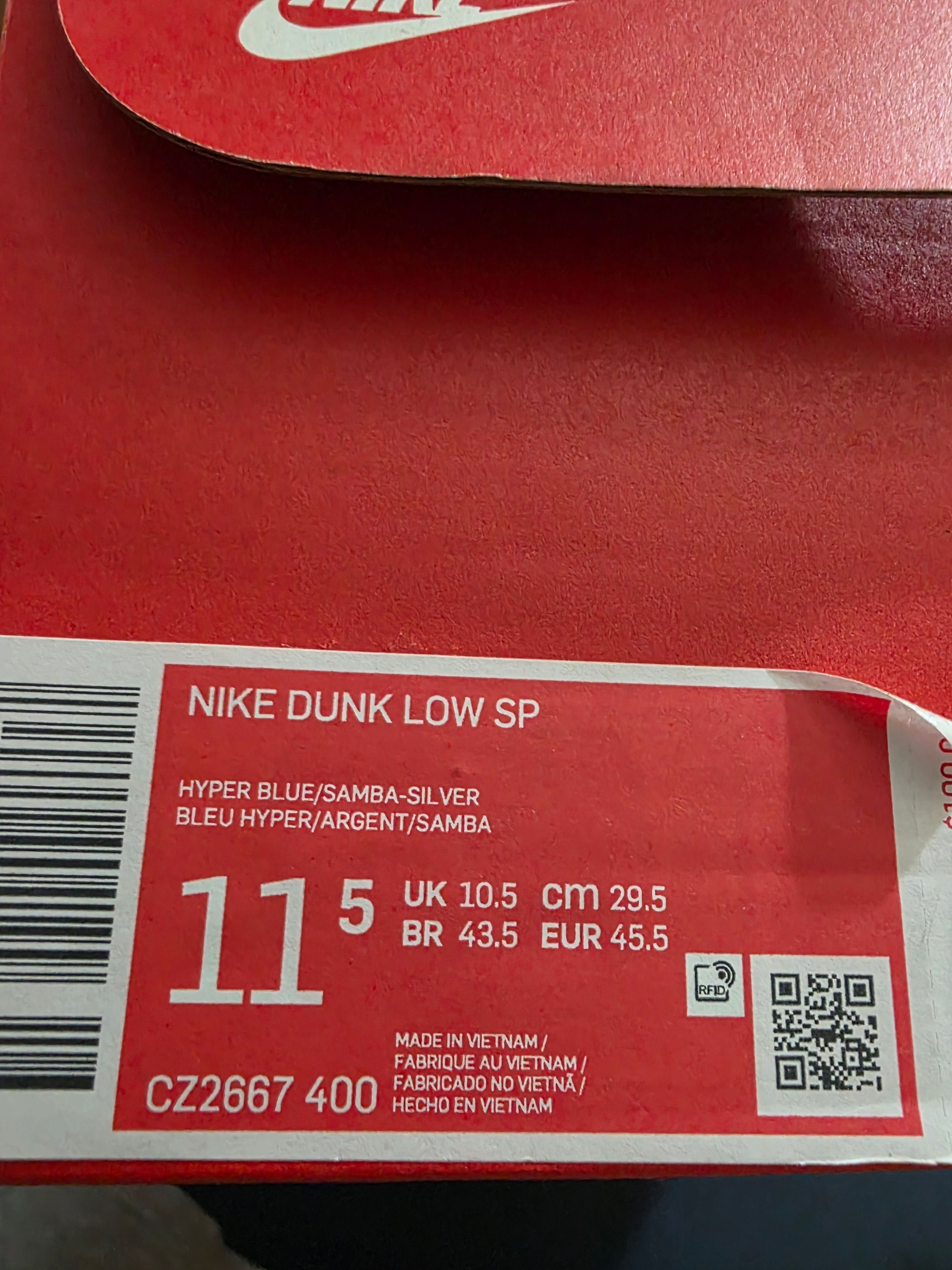 Nike Dunk Low SP Samba, size 11.5m.